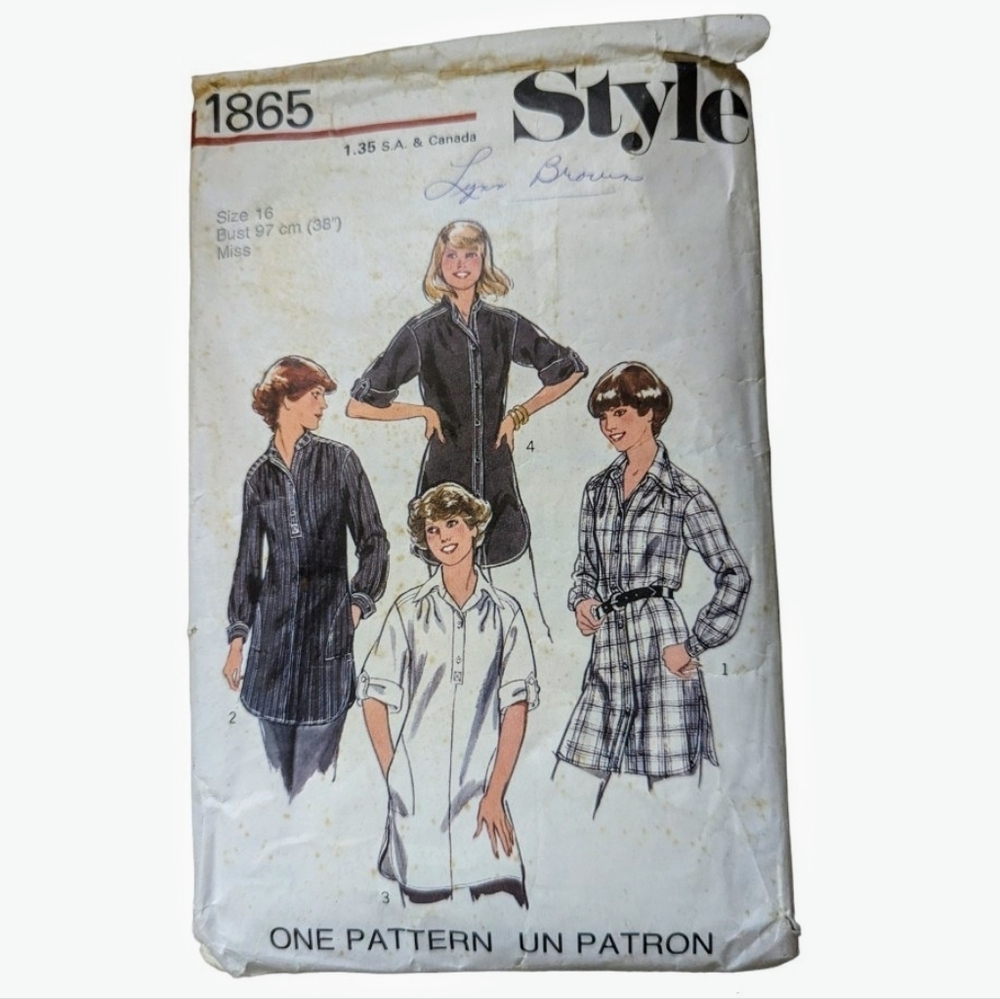Style 1865 Sewing Pattern Vintage 1970's. Size 16 Miss Preowned Cut.